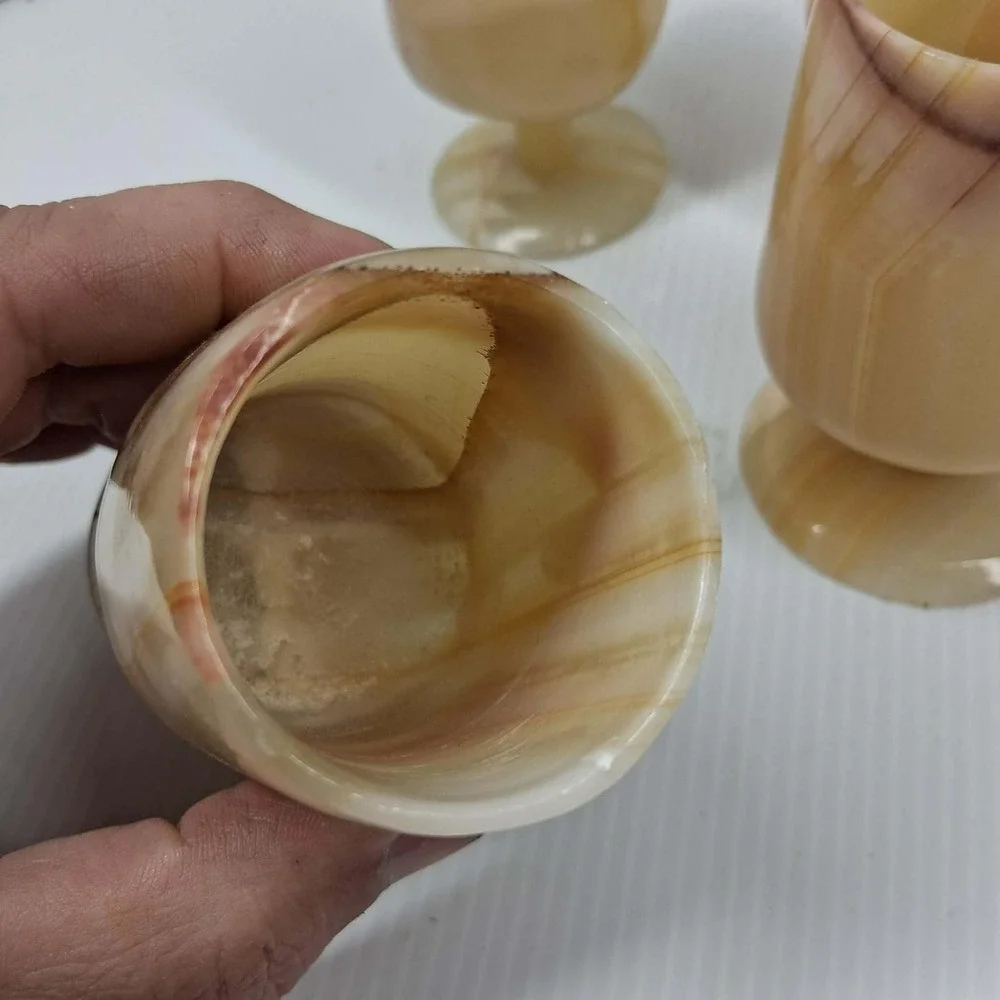 Vintage‎ Natural Banded Onyx Marble Mini Goblet Cordial Shot Glass Set of 4